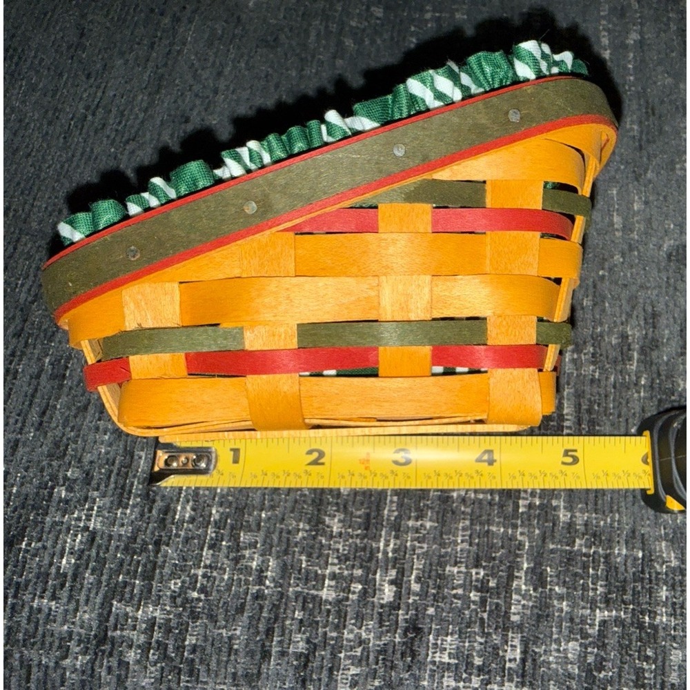 Longaberger Handwoven Small Slanted Basket Red Green Accents Liner & Protector